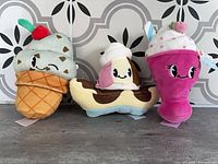 All three ice cream themed plush toys