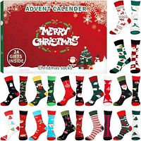 Retail image showing advent calendar box and all 24 sock designs