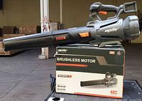 Leaf blower assembled on retail box showing overall appearance