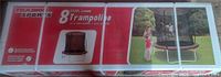 Retail box showing Trainor Sports 8-ft trampoline