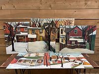 All six paintings displayed; shows overall condition and size consistency