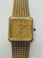 Front view of Seiko Lassale square gold-tone watch face and bracelet