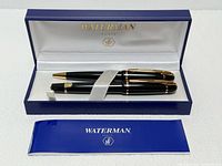 Open Waterman box showing both pens secured inside and outer sleeve