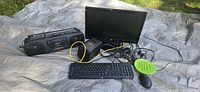 All items in lot: desktop PC, monitor, keyboard, trackball, boombox, cables