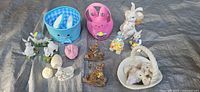 All 13 Easter themed items including baskets and ceramic rabbits displayed together