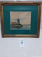 Full view of framed watercolor painting with mat