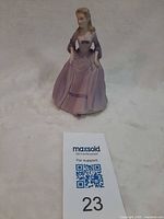 Full view of Coalport Christine figurine standing on white surface