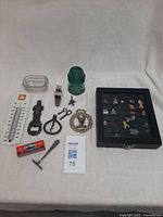 Overall view of all items laid out on surface