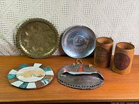 All six Judaica decor items on shelf