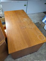 Top view of desk showing surface wear