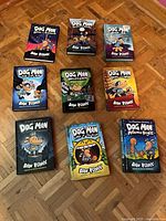 Nine Dog Man hardcovers laid out on floor, covers visible