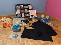 Group shot of assorted wedding décor on floor