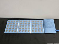 Tri-fold blue album opened showing all 50 coins inserted