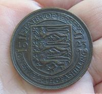 Reverse of 1923 States of Jersey 1/12 shilling coin