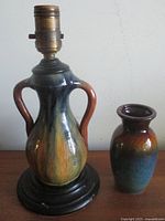 Lamp and vase together showing size and matching glaze