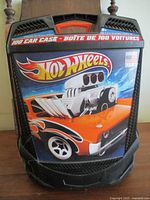 Front view of Hot Wheels rolling storage case showing graphic panel