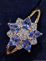Top view showing tanzanite and clear stone flower cluster