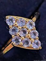 Top view showing nine tanzanite stones in prong cluster