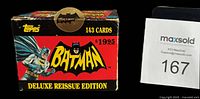 Front of Batman Deluxe Reissue box showing Topps logo, Batman graphic, 143 cards count, price tag