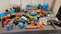 Full lot overview on table showing all toys