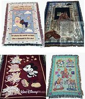 Composite view of all four tapestry blankets showing designs and fringe