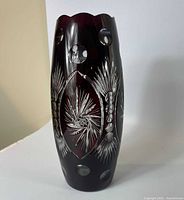 Full view of burgundy cut to clear vase