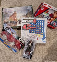 All five new, sealed items laid out together