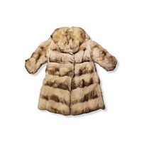 Full view of fox fur coat front showing 3/4 length and sleeve length