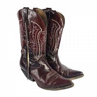 side view of both D'Jesus oxblood cowboy boots showing stitching and wear