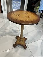 Full view of wooden pedestal side table