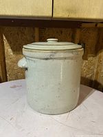 Front view of crock with lid