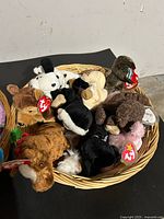 Basket of assorted Ty Beanie Babies plush animals