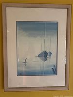 Full view of sailboats at sea print in frame