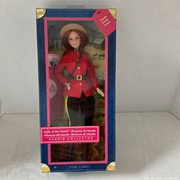 Front of sealed Mountie Barbie Dolls of the World box