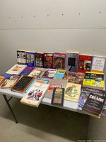 Full view of all books spread on table