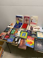 Overall view of table with all books spread out