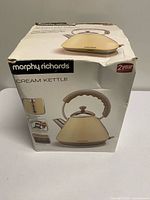 Retail box showing Morphy Richards cream kettle