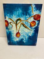 Front view of unsigned abstract floral oil painting on canvas