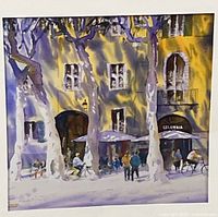 Close view of the art image showing street café scene