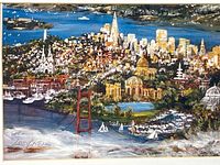 Close view of artwork showing landmarks and colors