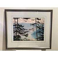 Front view of framed watercolor showing artwork, mat and frame