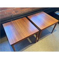 pair of square teak side tables