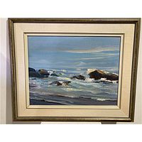 Framed seascape painting overview showing frame and artwork