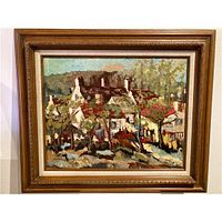 Overall view of framed signed oil painting