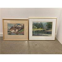 Both framed watercolour paintings side by side