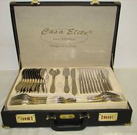 Overall view of case open showing arranged flatware