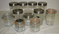 group of all 11 glass containers