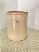 Front view of crock showing blue crown 3 USA stamp