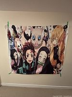 Front view of full tapestry on wall showing entire design