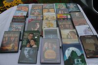 Overhead view of all DVD cases laid out on table